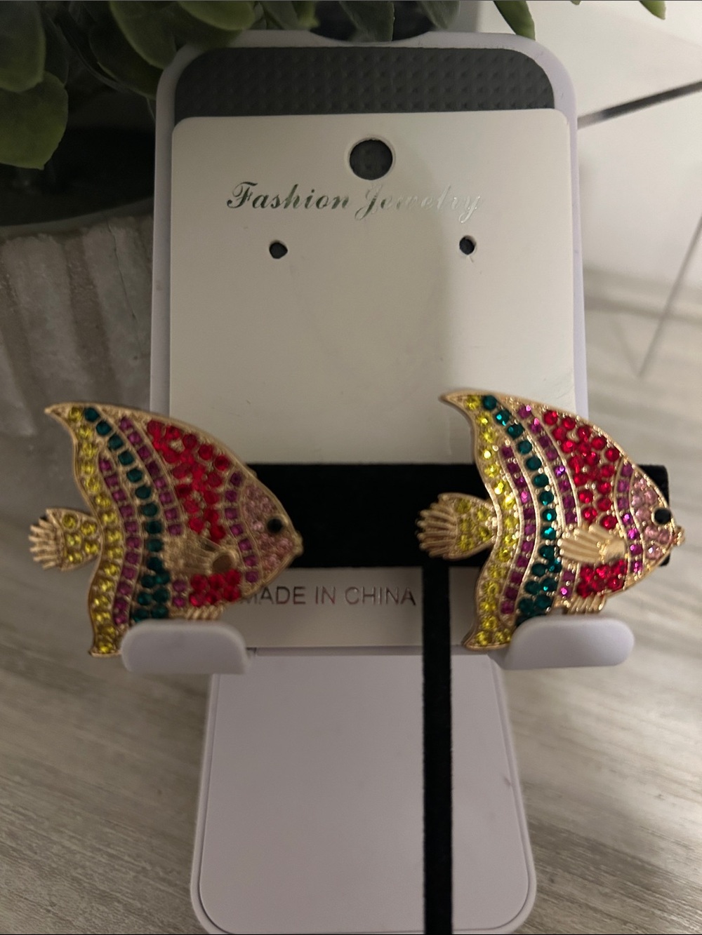 Colorful Rhinestone Fish Earrings - Multi-Color NWT - Picture 2 of 6